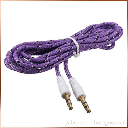 Multi Color 3.5mm 4-pole Jack Male to Male Stereo Fabric Braided Audio Aux Cable Cord for IPod iphone Headphone